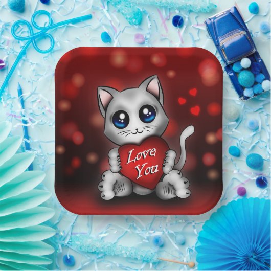 Teller aus Pappe Das Kätzchen liebt dich (Party)