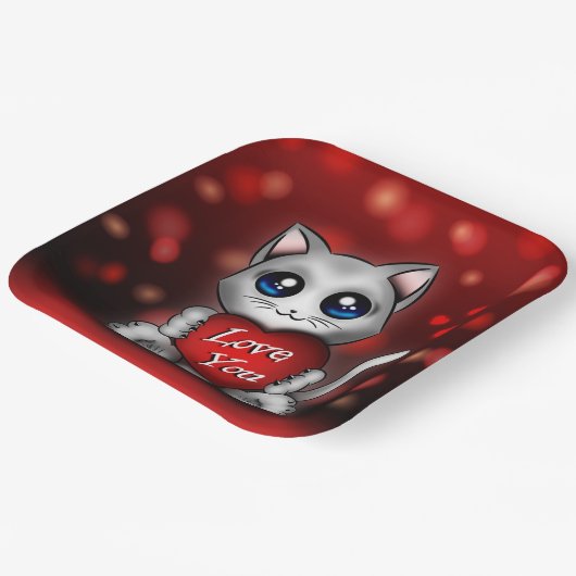 Teller aus Pappe Das Kätzchen liebt dich (Gewinkelt)