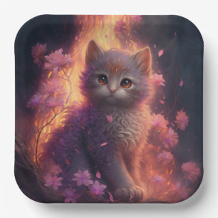 Teller aus Pappe Katze Blume