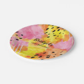 Teller aus personalisiertem Party mit blauem Strei (Schrägansicht)