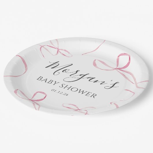 Teller aus rosa Bugpapier, Dekorationen aus Bugmot (Schrägansicht)