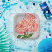 Teller aus rosa und korallenfarbenem Blumenpapier (Party)