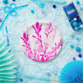 Teller aus rosa weißem Blumenpapier (Party)