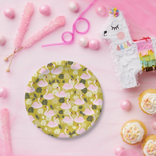 Teller aus rosafarbenem Swan (Party)