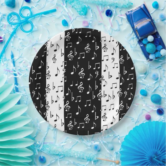 Teller aus schwarz-weiß-gestrichenen Streifen (Party)