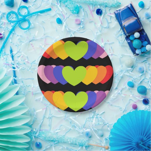 Teller aus schwarzem Party mit Regenbogenfarben (Party)