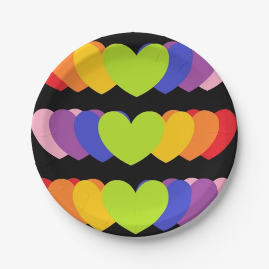 Teller aus schwarzem Party mit Regenbogenfarben  (Vorderseite)