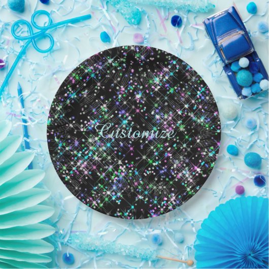 Teller aus schwarzem Star-Staubpapier (Party)