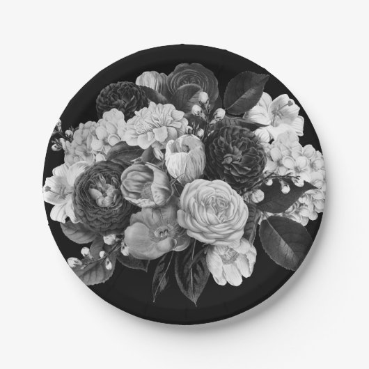 Teller aus schwarzem und weißem Blume (Vorderseite)