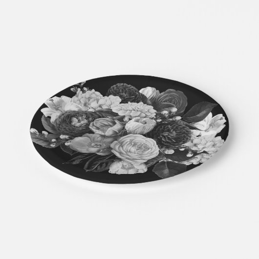 Teller aus schwarzem und weißem Blume (Schrägansicht)