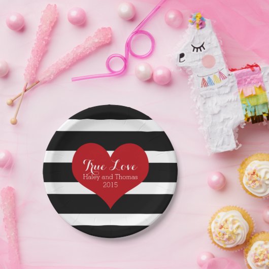 Teller aus schwarzem und weißem Streifen (Party)