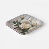 Teller aus viereckigem Papier Shabby Chic Weißrose (Gewinkelt)