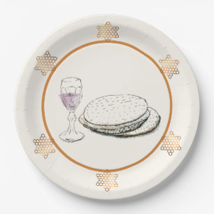Teller aus Wein und Matzoh Pessach