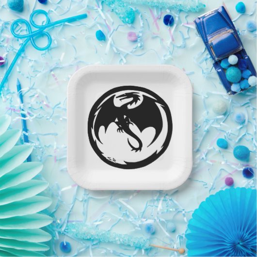 Teller aus weißem Schwarzdrachenpapier (Party)