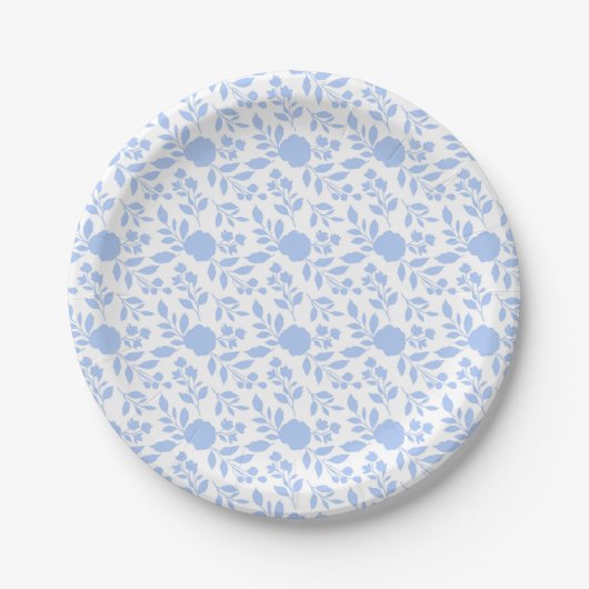 Teller aus weißem und hellblauen Blumenpapier (Vorderseite)