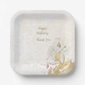 Teller aus weißem, weißem Blätter, rot und botanis (Vorderseite)