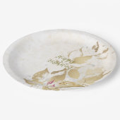 Teller aus weißem, weißem Blätter, rot und botanis (Schrägansicht)