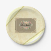 Teller, Beige-Streifen-Monogramm Pappteller (Vorderseite)