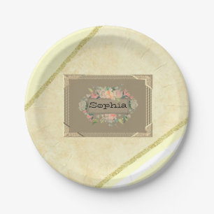 Teller, Beige-Streifen-Monogramm Pappteller