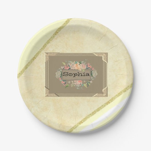 Teller, Beige-Streifen-Monogramm Pappteller (Vorderseite)