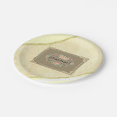 Teller, Beige-Streifen-Monogramm Pappteller (Schrägansicht)