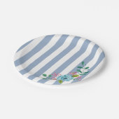 Teller, blaue Streifen, blauer Blumenstrauß, Blume Pappteller (Schrägansicht)