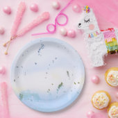 TELLER BOWLS blaues grünes Blumenblatt IN PAPIER (Party)