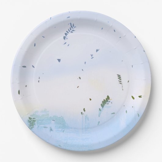 TELLER BOWLS blaues grünes Blumenblatt IN PAPIER (Vorderseite)