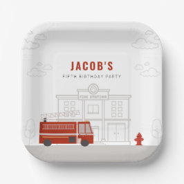 Teller der Birthday Party für Feuerwehrfahrzeuge