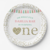 Teller der ersten Geburtstagsfeier Girl Pink Mint 