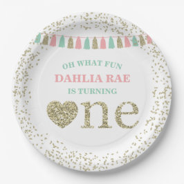 Teller der ersten Geburtstagsfeier Girl Pink Mint 