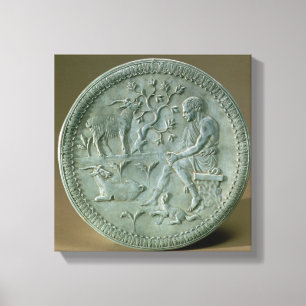 Teller, der Hirt, Ziegen und Hund darstellt Leinwanddruck