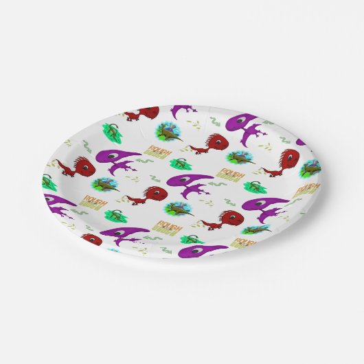 Teller Dinosaurier farbig (Schrägansicht)