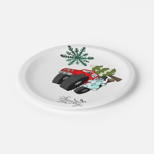 Teller, Frohe Festtage des Weihnachtsschneemans Pappteller (Schrägansicht)