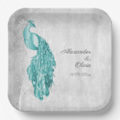 Teller für aquamarine Pfau-Polterabend (Vorderseite)