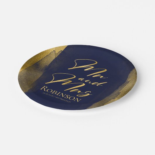 Teller für Aquarellpapier | Blue Wedding Abstrakt (Schrägansicht)