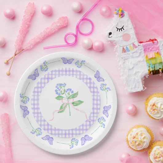 Teller für Aquarellpapier und Lila Gingham (Party)