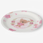 Teller für Baby-Party mit rosa Teddybär (Schrägansicht)