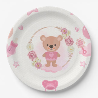 Teller für Baby-Party mit rosa Teddybär