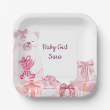 Teller für Baby-Party mit rosa Teddybär