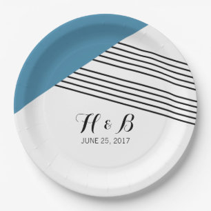 Teller für blaues geometrisches Strippapier