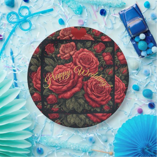 Teller für Blumenzettel "Happy Wedding" (Party)