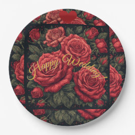 Teller für Blumenzettel "Happy Wedding"