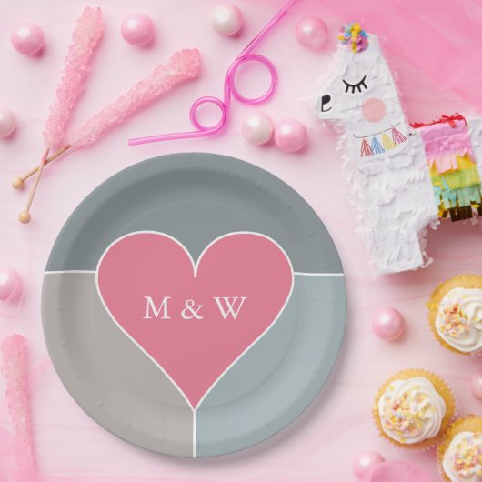 Teller für das Herz-Muster in Monogramm (Party)