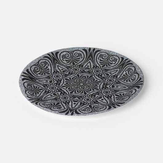 Teller für das Party von Silber und Schwarz (Schrägansicht)