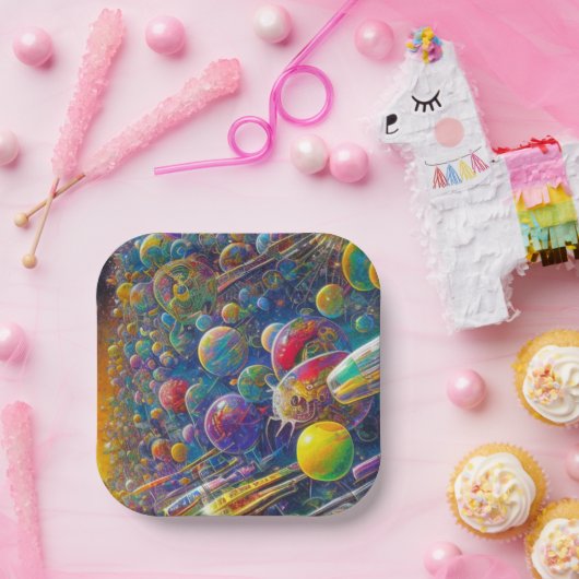 Teller für das Quadrat der Weltraummarke (Party)