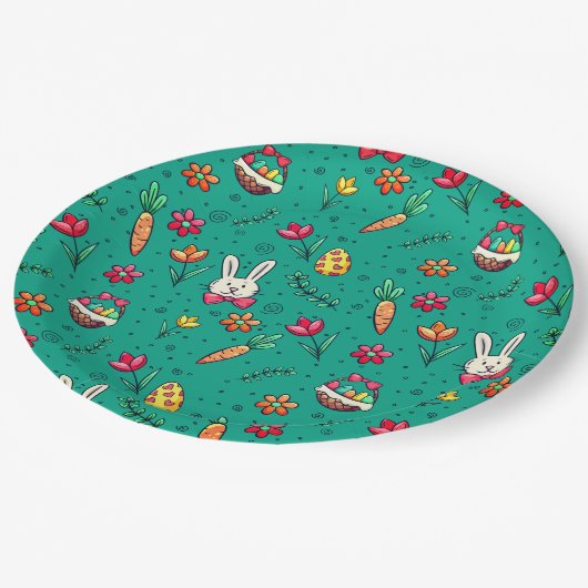 Teller für dunkle Cyan-Ostermuster (Schrägansicht)