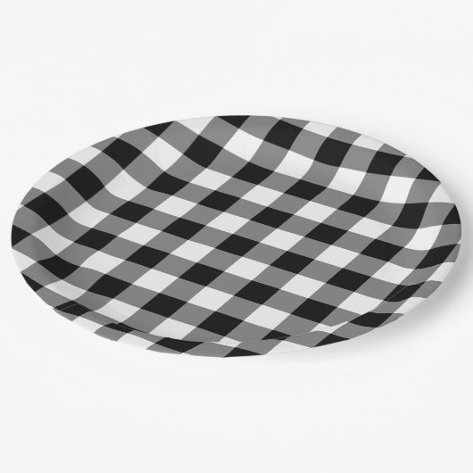 Teller für Gingham-Muster in Schwarzweiß (Schrägansicht)