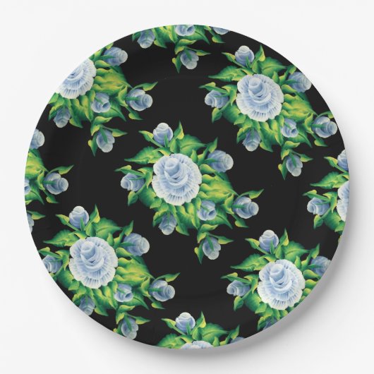 Teller für handgestrichene blaue Rose (Vorderseite)