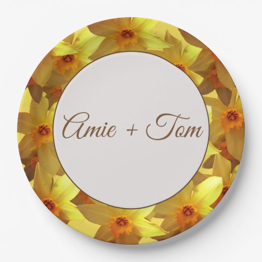 Teller für Hochzeitspapiere, gelbe Narzissen (Vorderseite)